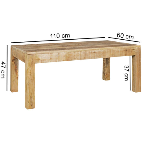 Rootz Tisch – Massivholz – natürliches Mangoholz – rustikaler Couchtisch im Landhausstil – Wohnzimmertisch aus Massivholz – 110 x 60 x 47 cm 
