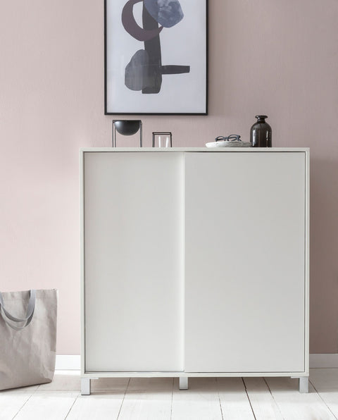 Rootz Wood Shoe Cabinet - High Shelf Design - Large Capacity for 20 Pairs - White - 100x108x37.5cm