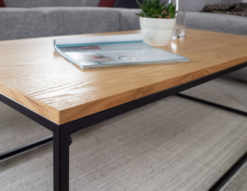 Rootz Couchtisch – Wohnzimmertisch aus Holz und Metall – Eichenholz-Design – moderner rechteckiger Zimmertisch – Couchtisch aus Holz – 120 x 60 x 40 cm 