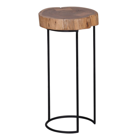 Rootz Side Table -  Solid Wood Acacia - Metal Legs - Country House Style - Tree Trunk Shape - Natural and Real Wood