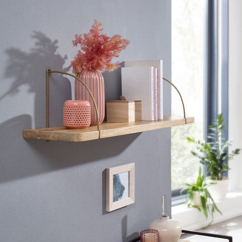 Rootz Wall Shelf - Industrial Metal Hanging Shelf - Small Design Floating Shelf - Living Room Wall Bookshelf - Mango Solid Wood - 80x25x22 cm
