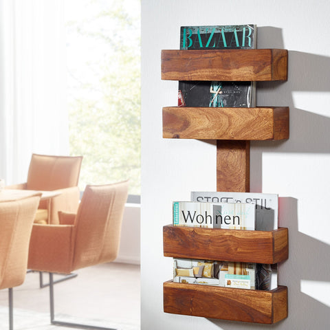 Rootz Magazine Rack - Solid Wood Sheesham - 2 Storage Compartments - Design Brochure Holder - Country Style