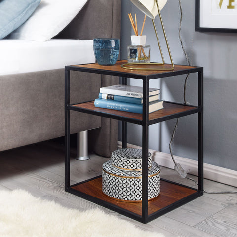 Rootz Bedside Table - High Side Table with Shelf - Design Nightstand for Box Spring Bed - Industrial Coffee Table with Storage - Sheesham Wood - Metal - 40x50x35 cm