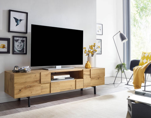 Rootz TV Cabinet - Lowboard - Modern Design TV Dresser with Two Doors - Living Room TV Stand - Oak Wood Decor - 160x46x43 cm