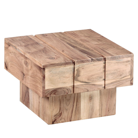 Rootz Coffee Table - Acacia Wood - Solid Wide Cube Square Coffee Table - 44x44x30 cm