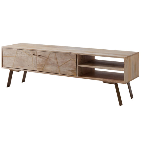 Rootz TV Dresser - Mango Wood - Solid Wood Country Style - 2-Door Base Cabinet - 145x47x35cm