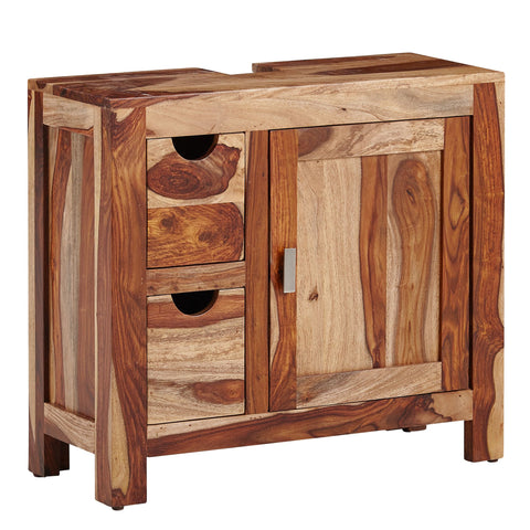 Rootz Badezimmerschrank – Kompakter Standunterschrank mit Schubladen – Kleine und funktionale Aufbewahrungslösung – Massives Palisanderholz – 70 x 63 x 30 cm