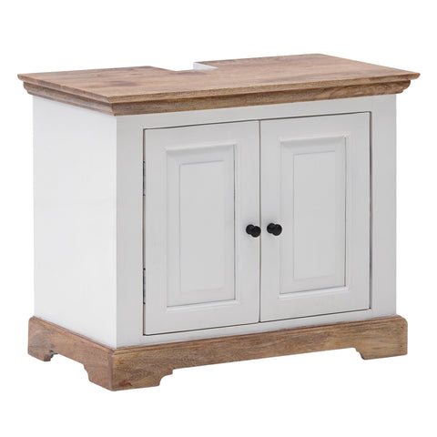 Rootz Bathroom Cabinet - Standing Base Cabinet with 2 Doors - Compact and Stylish Midi Cabinet - White Mango Wood - 73x60x42 cm