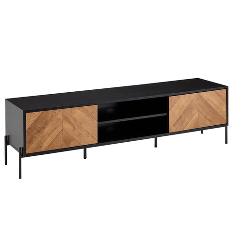 Rootz TV Stand - Lowboard - TV Dresser with Two Doors - Modern Design TV Cabinet - Living Room Black Wood - Oak Decor - 163x45x40 cm
