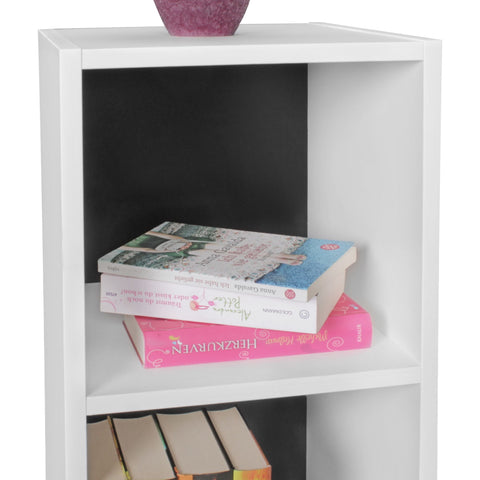 Rootz Stand Shelf - Modern Wood - White/Black - Small - Narrow Wall Shelf Storage Bookcase with 2 Shelves - 30x60x30cm