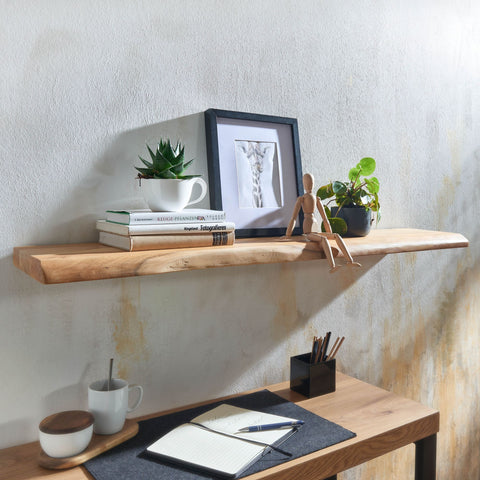 Rootz Wall Shelf - Solid Acacia Wood with Tree Edge - Design Floating Shelf - Natural Wood Wall Board - Country Style Hanging Shelf - 120 cm