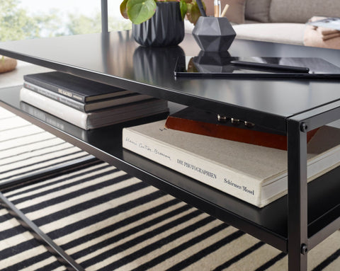 Rootz Coffee Table - Steel Coffee Table with Storage - Square Lounge Table with Storage Compartment - Industrial Black - 100x60x45 cm