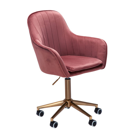 Rootz Desk Chair - Pink Velvet - Design Swivel Chair with Backrest - Height Adjustable - 120kg Work Chair - Shell Chair with Castors