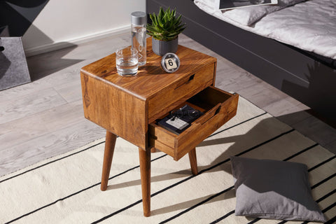 Rootz Bedside Table - Sheesham Wood - 2 Drawers - Country Style - Modern Nightstand for Boxspring Beds - 47x66x36cm