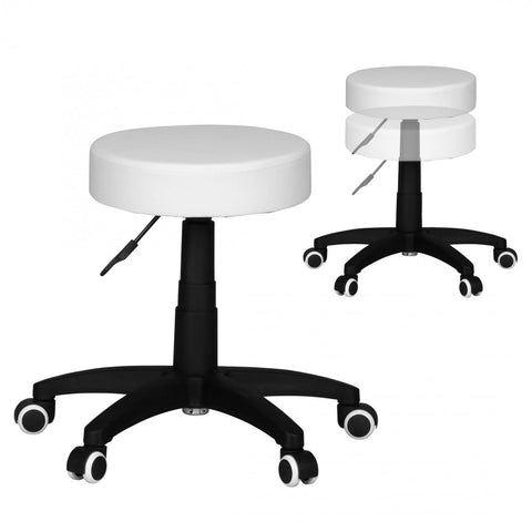 Rootz Work Stool - White Design- Faux Leather - Padded - XL Size - Wheels - Backrest-Free