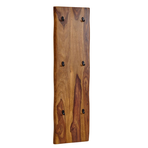 Rootz Wardrobe - Design 2-Row Hook Rail Wall Wardrobe - Wooden Wardrobe - Sheesham Solid Wood -  Metal - 40x140x7 cm with Wane