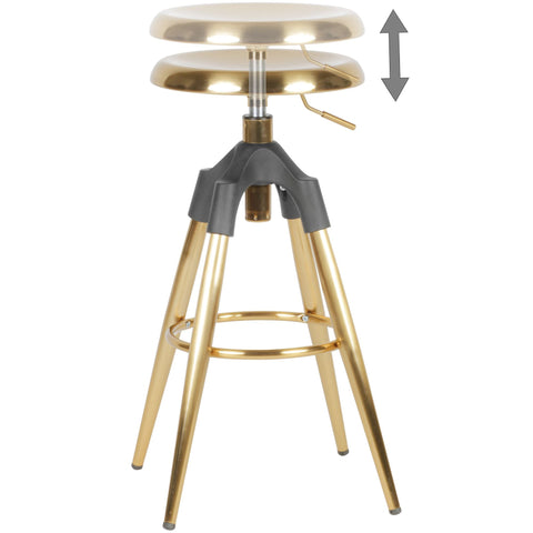 Rootz Bar Stool - Industrial Design Counter Chair - 100 kg Max Load Capacity - Gold Metal - 72-80 cm Height