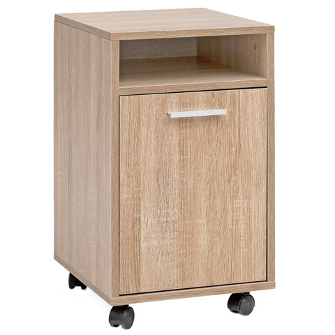 Rootz Roll Container Sonoma - Drawer Cabinet for Office - Desk Container with Door & Tray - Side Container on Casters - Small Office Storage - (33x60x38 cm)