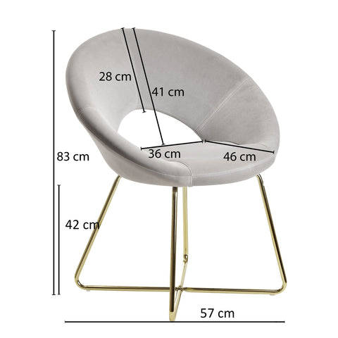 Rootz Dining Chair - Velvet Light Gray - Kitchen Chair - Golden Legs - Shell Chair Fabric - Metal - Upholstered Design