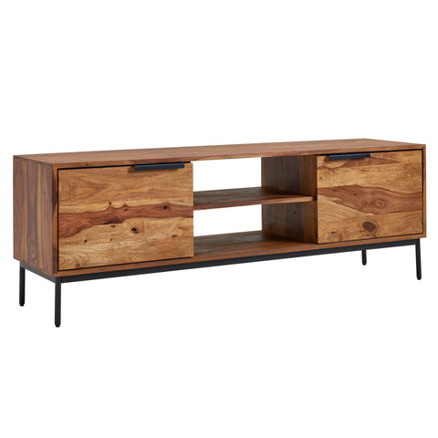 Rootz TV Stand - Lowboard - TV Dresser with Two Doors - Modern TV Cabinet - Living Room TV Stand - Solid Sheesham Wood - 147x51x38 cm