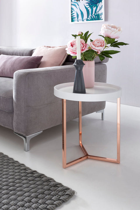 Rootz Side Table - White-Copper Design - Wood and Metal Tray Table - Modern Living Room Coffee Table -  ø 40 cm