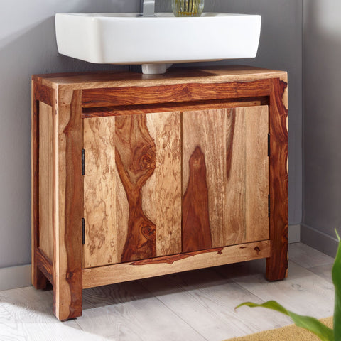 Rootz Bathroom Cabinet - Standing Base Cabinet with 2 Doors - Small and Stylish Midi Cabinet - Solid Sheesham Wood - 67x62x30 cm