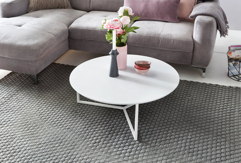 Rootz Couchtisch – Design Weiß Matt MDF Holzrahmen Metall – Moderner lackierter Wohnzimmer-Loungetisch – ø 80 cm 