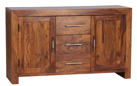 Rootz Dressoir - Massief Hout Sheesham - 3 Laden - 2 Deuren - Landhuisstijl - Bruin - 118 cm