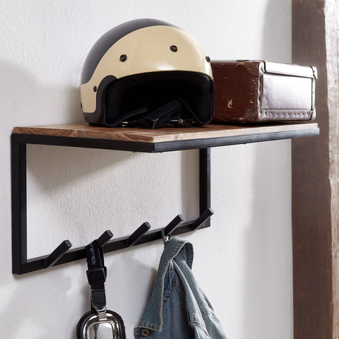 Rootz Coat Rack - Acacia Solid Wood with Metal - Hook Rail with Shelf - Wall-Mounted Cloakroom for Hall - 70x27x30cm