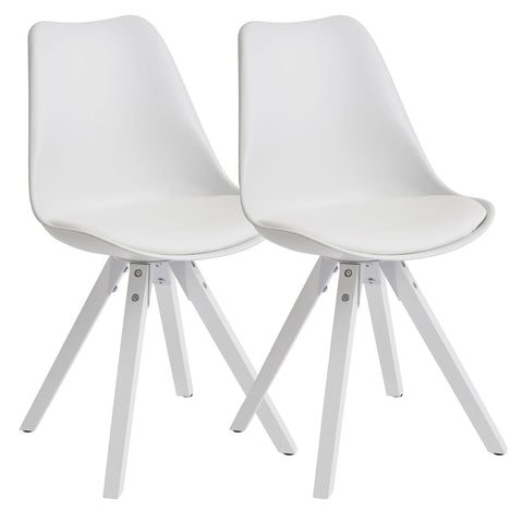 Rootz Dining Chairs - Set of 2 Retro - White Scandinavian - Upholstered chair backrest - Kitchen chair with white legs - Chair upholstered in imitation leather