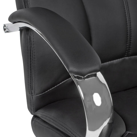 Rootz Desk Chair - Black Faux Leather - Up to 120kg - Design Swivel Chair with Height Adjustment - Office Armchair with Armrests & High Backrest