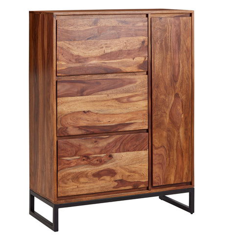 Rootz Shoe Cabinet - Solid Sheesham Wood - Closed Shoe Rack - Design Shoe Chest with Shelf - High Shoe Storage Chest of Drawers - 88x120x40 cm