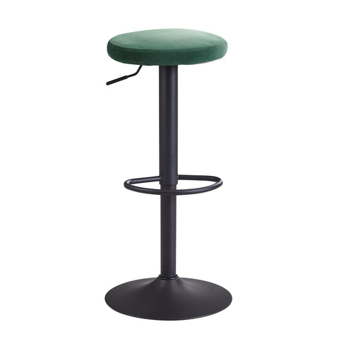 Rootz Bar Stool - Kitchen Stool Fabric-Metal Design - Velvet - Green - Backrest-Free - Adjustable Height 58-79 cm