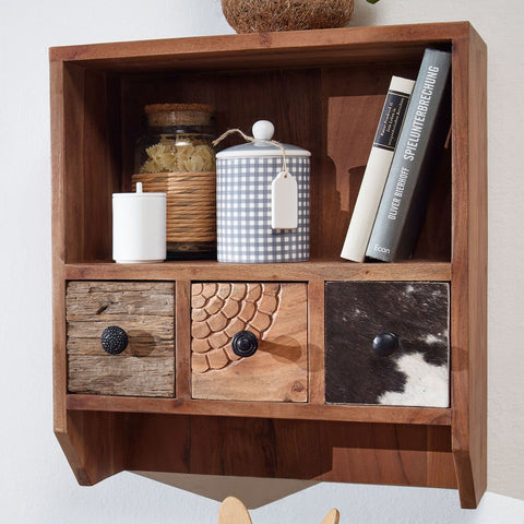 Rootz Floating Spice Rack - Small Design with Drawers - Wall Hanging Shelf - Solid Acacia Wood - 45x50x20 cm