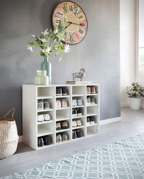 Rootz Wood Rack - White - High Shelf - Large Design Shoe Rack for 20 Pairs of Shoes - Space-Saving Shoe Storage - Modern XXL Shoe Storage - 91 x 67 x 33 cm