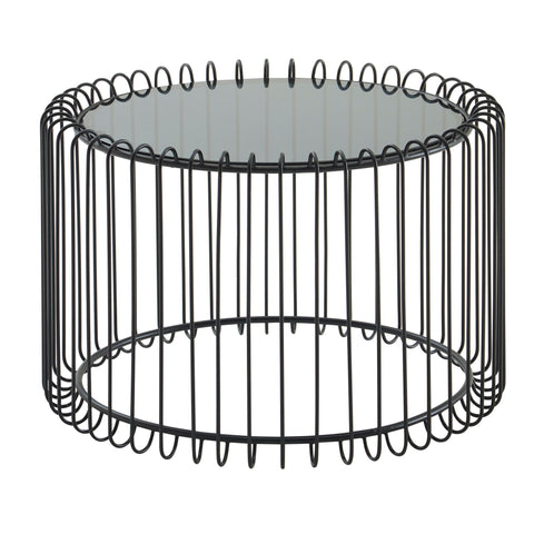 Rootz Black Coffee Table - Glass & Metal - Modern Design - Small Round Living Room Table - 60x60x40 cm