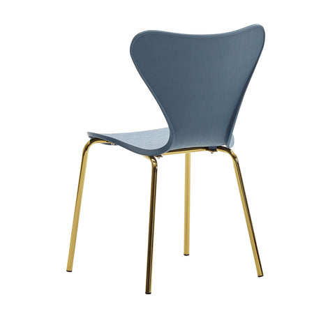 Rootz Design Dining Chair - Set of 4 Blue Plastic with Golden Metal Legs - Scandinavian Kitchen Chair - Retro Dining Chair Shell Chair for Dining Room