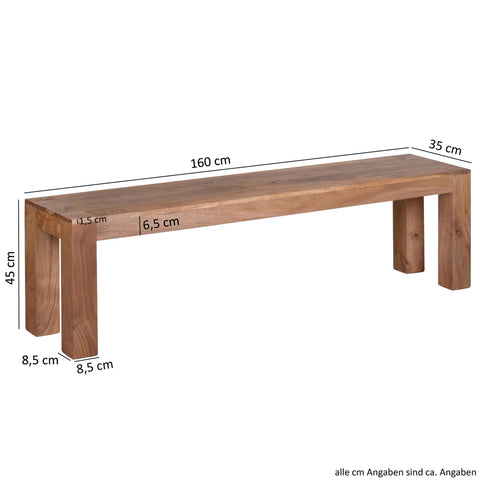 Rootz Dining Bench - Solid Wood Acacia - Natural Product - Country House Style - 160 x 45 x 35 cm