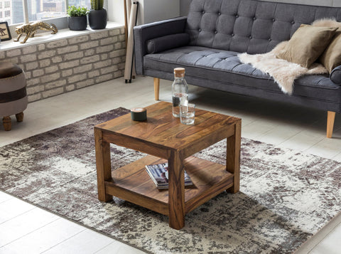 RootzCouchtisch – Massivholz Sheesham – Dunkelbraun – Beistelltisch im Landhausstil – 60 x 60 cm 