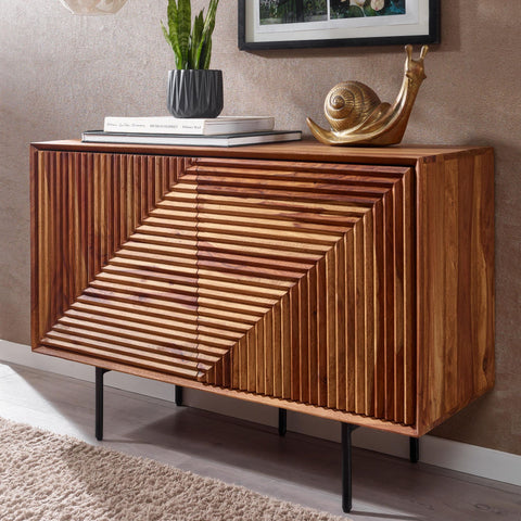 Rootz Sideboard - Modern Metal Sideboard with Two Doors - Living Room Dresser Cabinet - Solid Sheesham Wood - 100x71x40 cm