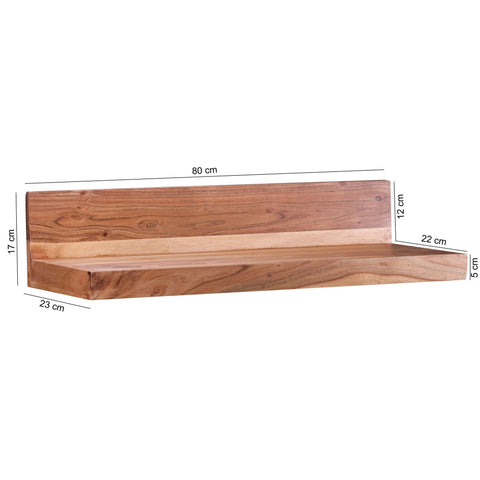 Rootz Wall Shelf - Solid Wood Acacia - 80 cm - Country Style Hanging Shelf - Natural Product