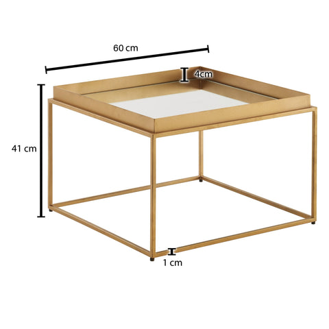 RootzCoffee Table - Square Mirrored - Glass & Metal - Gold - Modern Design - Small Side Table - 60x60x41 cm