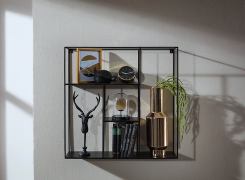 Rootz Hanging Shelf - Modern Floating Design - Small Metal Floating Shelf for Living Room - Black Iron - 68x68x17 cm