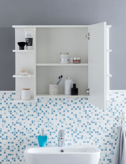 Rootz Mirror Cabinet - Modern Design - Chipboard - Free-Floating Bathroom Shelf - White - 80x64.5x20cm