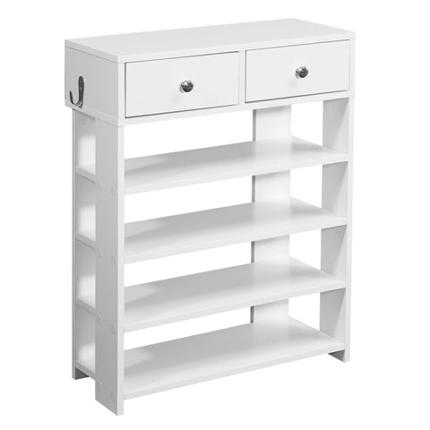 Rootz Shoe Rack - Hall Shelf White - Shelf with 2 Drawers, High Shelf with 4 Compartments - 60 x 79 x 24 cm