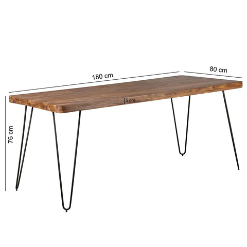 Rootz dining table solid wood Sheesham 180 cm dining table wooden table Metal legs kitchen table Landhaus dark-brown