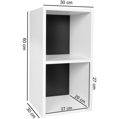 Rootz Stand Shelf - Modern Wood - White/Black - Small - Narrow Wall Shelf Storage Bookcase with 2 Shelves - 30x60x30cm