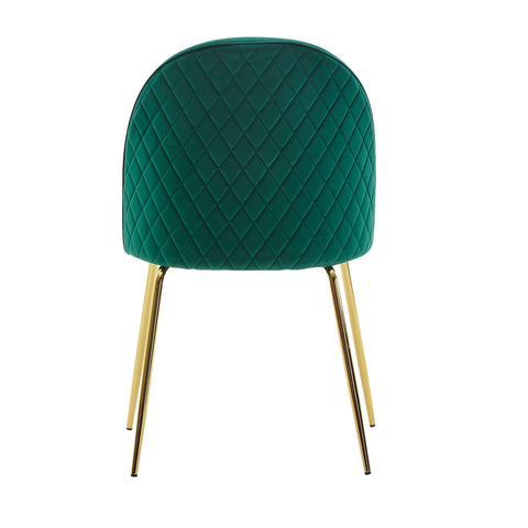 Rootz Dining Chair - Set of 2 Velvet Green Upholstered - Kitchen Chair with Golden Legs - Scandinavian Shell Chair - Upholstered Chair with Velvet Cover