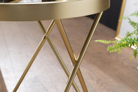 Rootz Side Table - Designer Glass - Round Black-Matt Gold - Metal Frame - Small Coffee Table