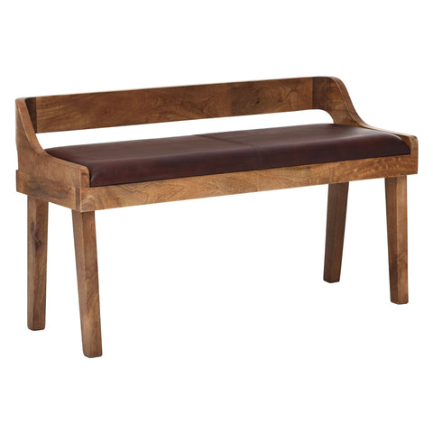 Rootz Bench - Echt leer - Gestoffeerde bank met rugleuning - Bruin voor gang of slaapkamer - Kleine leren bedbank - Massief hout - 108x63x43cm 